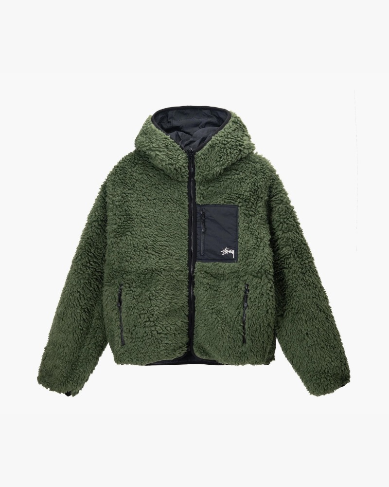 해외입고Reversible sherpa fleece/nylon zip jacket.